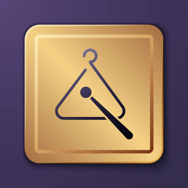Fialový trojúhelník hudební nástroj ikona izolované na fialovém pozadí. Zlatý knoflík. Vektorová ilustrace - Vektor, obrázek