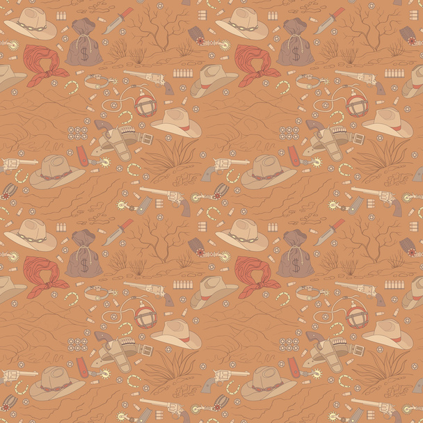 Seamless cowboy pattern with landscapes - Vector, Image