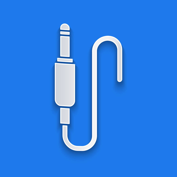 Paper cut Audio jack icon isolated on blue background. Audio cable for connection sound equipment. Plug wire. Musical instrument. Paper art style. Vector Illustration - Vector, Image