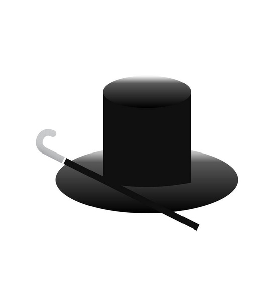 top hat with gentleman stick on white - Vektori, kuva