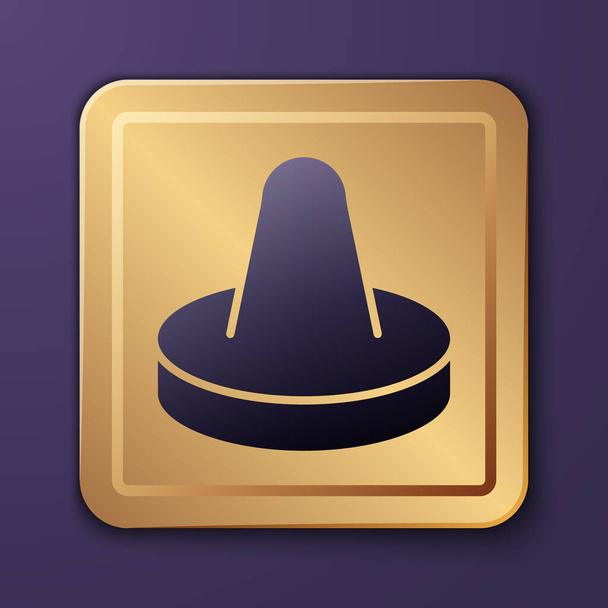 Purple Mallet and puck for playing air hockey game icon isolated on purple background. Gold square button. Vector Illustration - Вектор, зображення