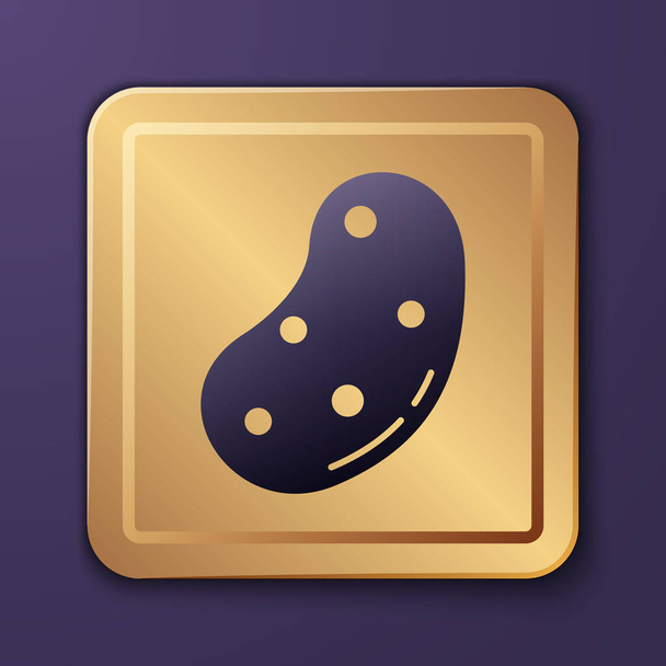 Purple Potato icono aislado sobre fondo púrpura. Botón cuadrado dorado. Ilustración vectorial
 - Vector, Imagen