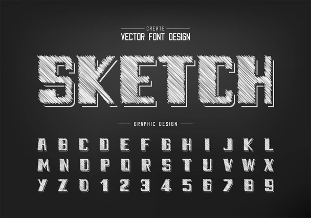 Pencil font and bold alphabet vector, Sketch modern typeface and letter number design - Vector, Image