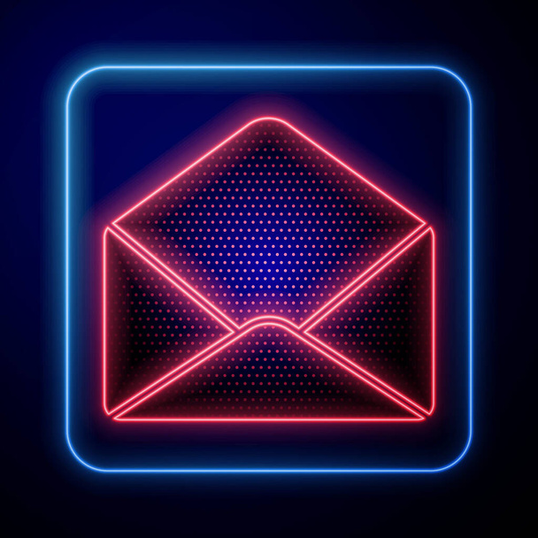 Świecący neon Koperta ikona izolowana na niebieskim tle. Symbol listu e-mail. Ilustracja wektora - Wektor, obraz