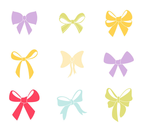 Bows with ribbons vector set isolated from the background. Simple icons packaging decorative bows in a flat style. - ベクター画像