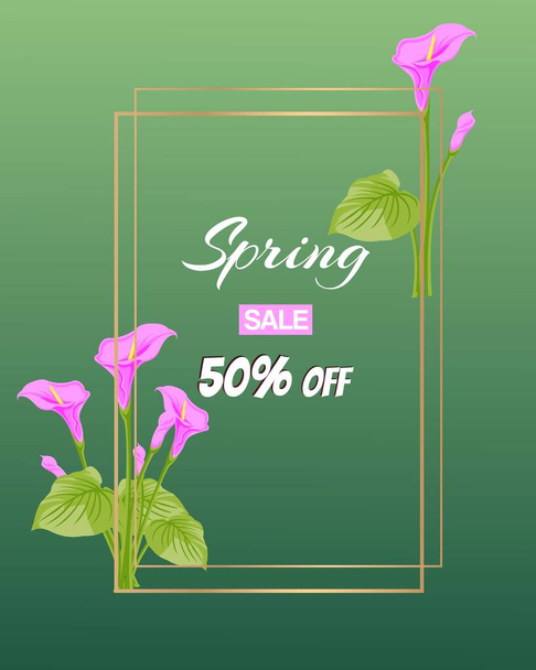 Spring sale poster with beautiful spring flowers vector illustration. - Vettoriali, immagini