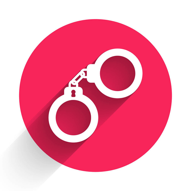 White Handcuffs icon isolated with long shadow. Red circle button. Vector Illustration - Vector, Image