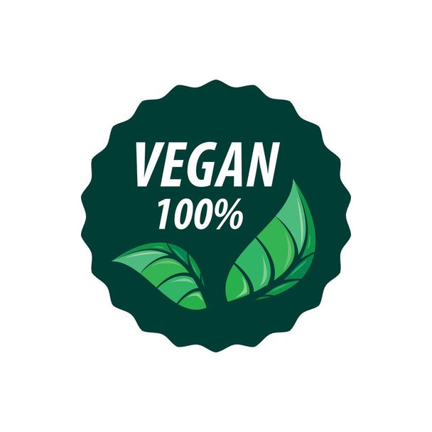 Vegan Logo with a single fresh green leaf above lowercase text - vegan - on a white background, simple stylish - vector illustration - Vektor, Bild