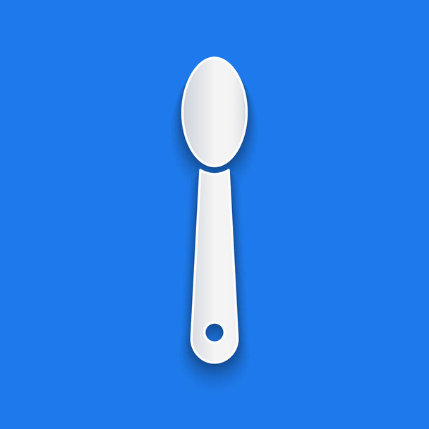 Paper cut Heroin in a spoon icon isolated on blue background. Concept of drug addiction and dependence from the narcotic. Junkie lifestyle. Paper art style. Vector Illustration - Vector, Image