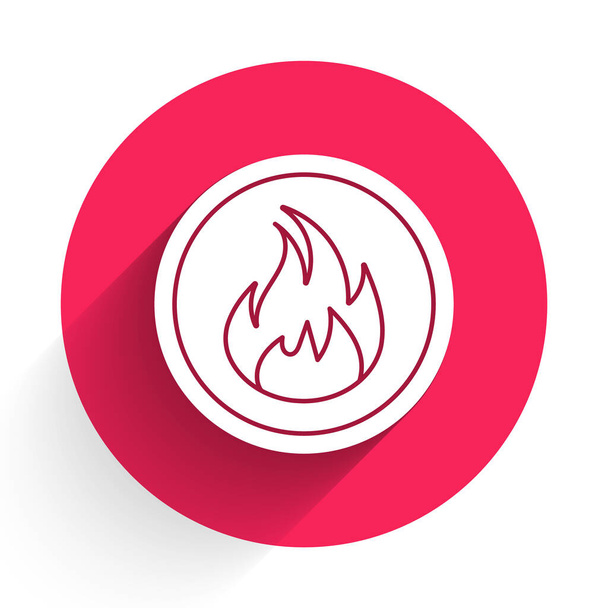 Icône de flamme de feu blanc isolé avec une ombre longue. Bouton rouge. Illustration vectorielle
 - Vecteur, image