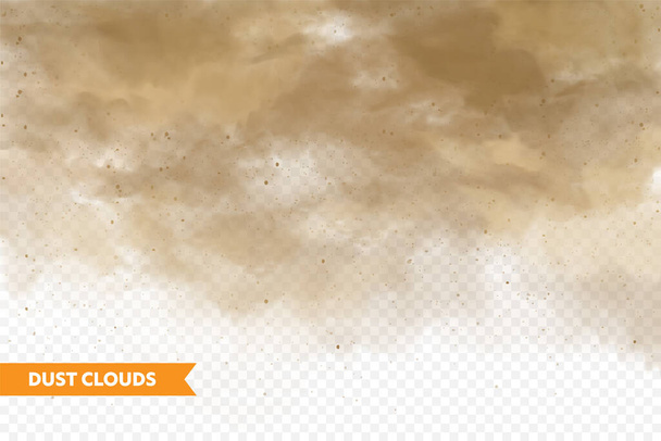 Realistyczne chmury pyłu. Burza piaskowa. Zanieczyszczone brudne brązowe powietrze, smog. Ilustracja wektora. - Wektor, obraz