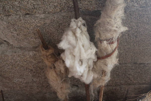 Zeer oude schapenwol voor het spinnen en maken van kleding - Foto, afbeelding
