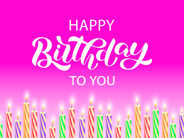 Happy birthday brush lettering with festive colorful candles. Vector stock illustration for card or banner - Wektor, obraz