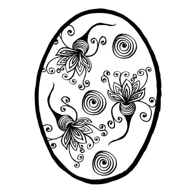 Easter egg drawing with floral pattern on an isolated white background.Greeting card design. - Photo, Image