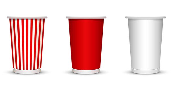Cardboard cap for popcorn and coffee, in a striped red and white version. Vector illustration. Eps10. - Vector, Image