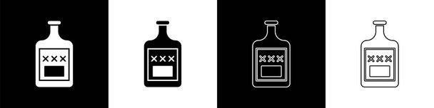 Set icône bouteille de whisky isolé sur fond noir et blanc. Illustration vectorielle - Vecteur, image