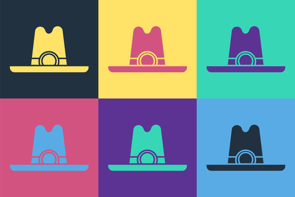 Arte pop vaquero occidental sombrero icono aislado en el fondo de color. Ilustración vectorial - Vector, imagen