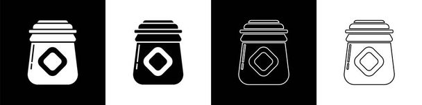 Set Jar of honey icon isolated on black and white background. Food bank. Sweet natural food symbol. Vector Illustration - Vector, Image