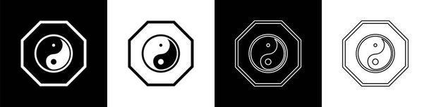 Установить Инь Янг символ гармонии и равновесия значок изолирован на черно-белом фоне. Векторная миграция - Вектор,изображение
