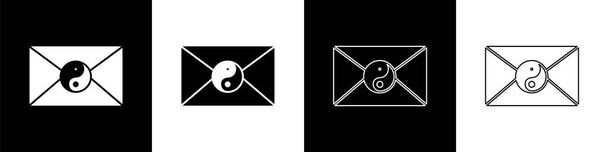 陰陽と封筒のアイコンを黒と白の背景に分離設定します。調和とバランスの象徴。ベクターイラスト - ベクター画像