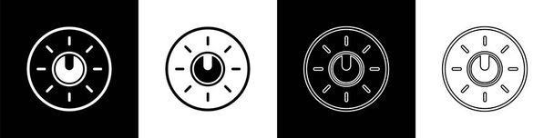 Réglez l'icône de réglage de la technologie du bouton Cadran isolé sur fond noir et blanc. Bouton de volume, contrôle sonore, régulateur analogique. Illustration vectorielle
 - Vecteur, image