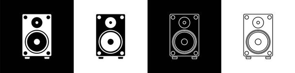 Set Stereo speaker icon isolated on black and white background. Sound system speakers. Music icon. Musical column speaker bass equipment. Vector Illustration - Vector, Image