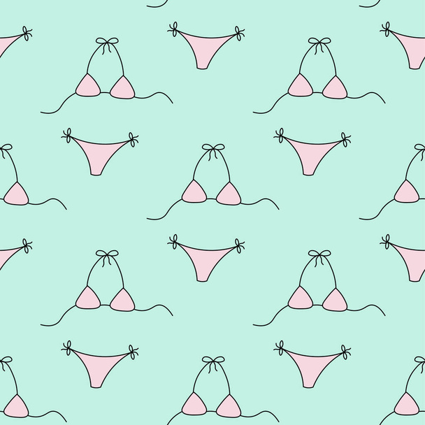 Pink bikinis seamless repeat vector pattern for wrapping paper,fabrics. - Vektor, kép