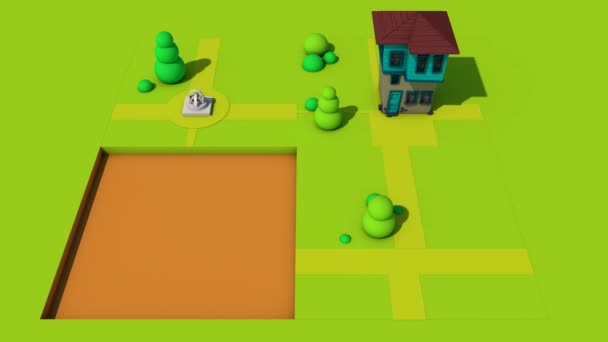 3d renderização de um loop perfeito movimento gráfico cartoon movendo-se quebra-cabeça com uma casa e árvores de design
 - Filmagem, Vídeo