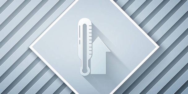 Řez papíru Meteorologický teploměr měřicí ikona izolované na šedém pozadí. Teploměr ukazuje teplé nebo studené počasí. Papírový styl. Vektorová ilustrace - Vektor, obrázek