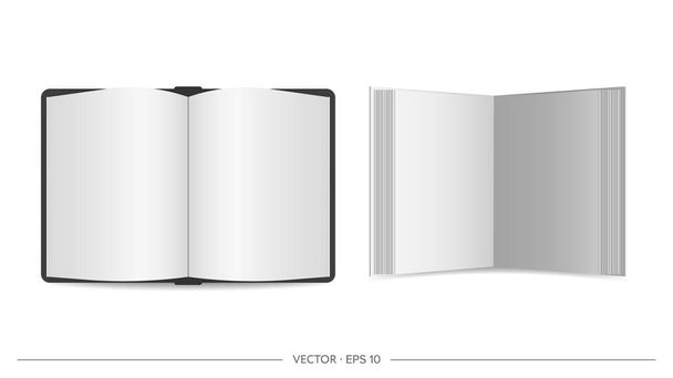 Gerçekçi kitapların vektör kümesi. Beyaz arkaplanda boş sayfalarla açık kitap. - Vektör, Görsel