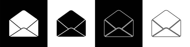 Set Icono de sobre aislado sobre fondo blanco y negro. Mensaje de correo electrónico símbolo de letra. Ilustración vectorial - Vector, Imagen