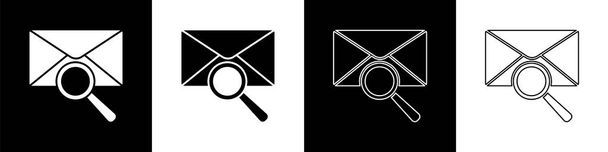 Set Envolvente de correo con icono de lupa aislado sobre fondo blanco y negro. Ilustración vectorial
 - Vector, imagen