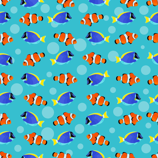 Fish pattern for textile design. Sea animals pattern background. Seamless exotic fishes pattern design - Вектор, зображення