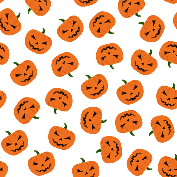Seamless Halloween Pattern with Pumpkins on white background - Vector, imagen