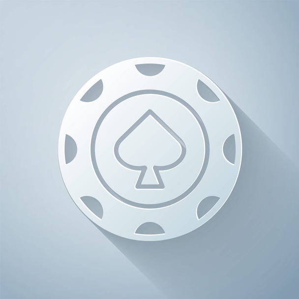 Papiergeschnittene Casino Chips Symbol isoliert auf grauem Hintergrund. Casino-Glücksspiel. Papierkunst. Vektorillustration - Vektor, Bild