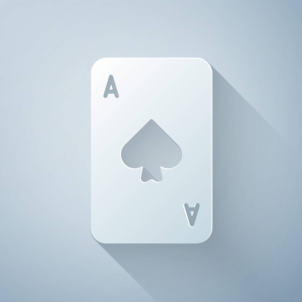 Papiergeschnittene Spielkarte mit Pik-Symbol auf grauem Hintergrund. Casino-Glücksspiel. Papierkunst. Vektorillustration - Vektor, Bild