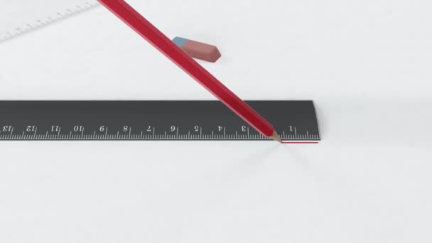 Lápiz rojo dibuja una línea a lo largo de la regla
 - Imágenes, Vídeo