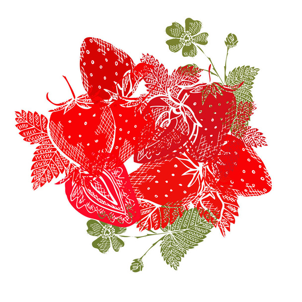 Hand drawn decorative strawberry fruits, design elements. Can be used for cards, invitations, scrapbooking, print, manufacturing. Food, kitchen theme - Vektori, kuva
