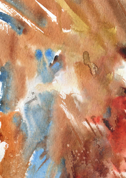 Watercolor abstract texture on paper, color brown and blue - Foto, Imagem