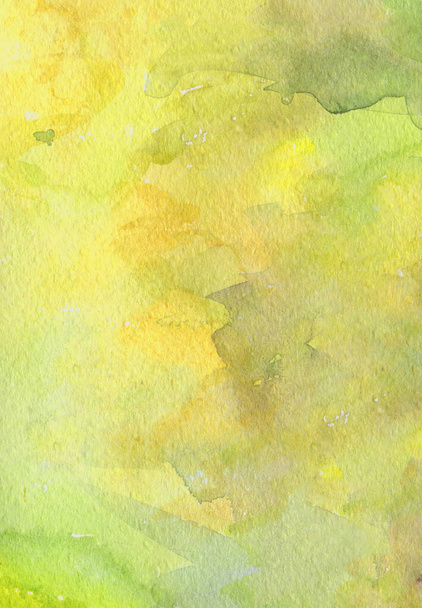Watercolor abstract texture on paper, color yellow and green - Фото, изображение