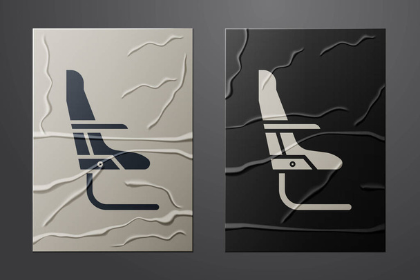 Λευκό εικονίδιο καθίσματος αεροπλάνου απομονωμένο σε τσαλακωμένο φόντο χαρτιού. Στυλ χάρτινης τέχνης. Εικονογράφηση διανύσματος - Διάνυσμα, εικόνα