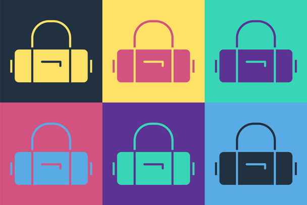 Pop art Valigia per icona di viaggio isolata su sfondo a colori. Segnale del bagaglio in viaggio. Icona bagaglio da viaggio. Illustrazione vettoriale - Vettoriali, immagini