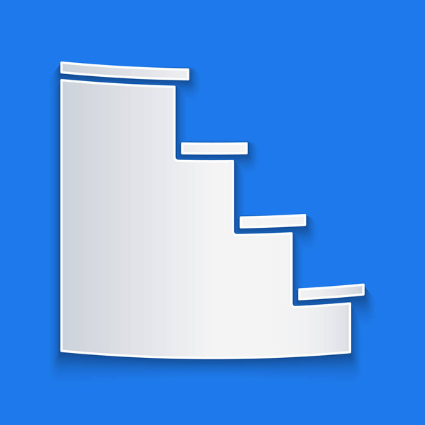 Papírvágás Lépcső ikon elszigetelt kék háttérrel. Papírművészeti stílus. Vektorillusztráció - Vektor, kép