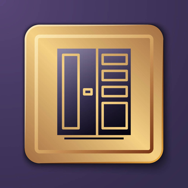Lila ruhásszekrény ikon elszigetelt lila háttér. Arany négyzet gomb. Vektorillusztráció - Vektor, kép