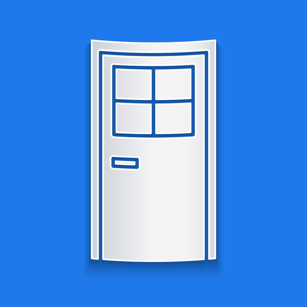 Papier cięty Zamknięte drzwi ikona izolowana na niebieskim tle. Papier w stylu sztuki. Ilustracja wektora - Wektor, obraz