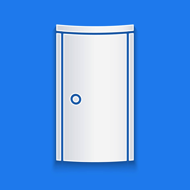 Иконка закрытой двери на голубом фоне. Бумажный стиль. Векторная миграция
 - Вектор,изображение