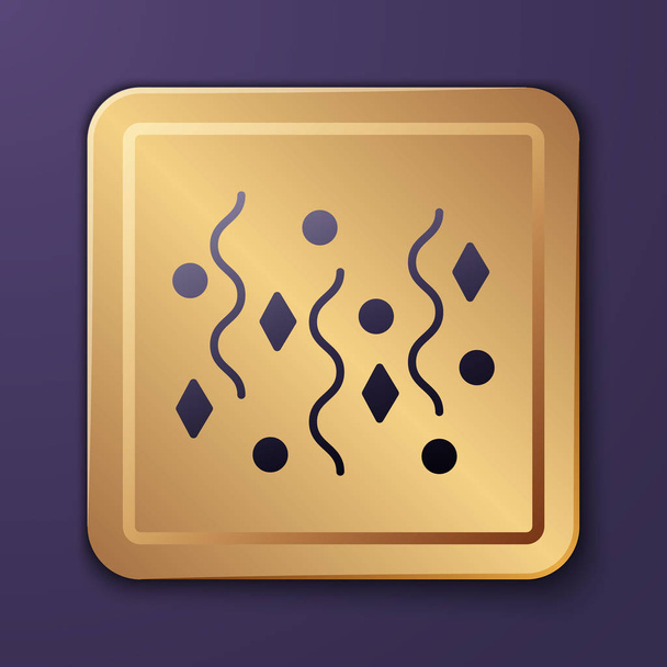 Lila Festliches Konfetti-Symbol isoliert auf violettem Hintergrund. Goldener quadratischer Knopf. Vektorillustration - Vektor, Bild