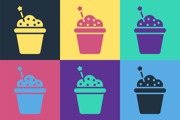 Pop art Cake icon isolated on color background. Happy Birthday. Vector Illustration - Вектор, зображення