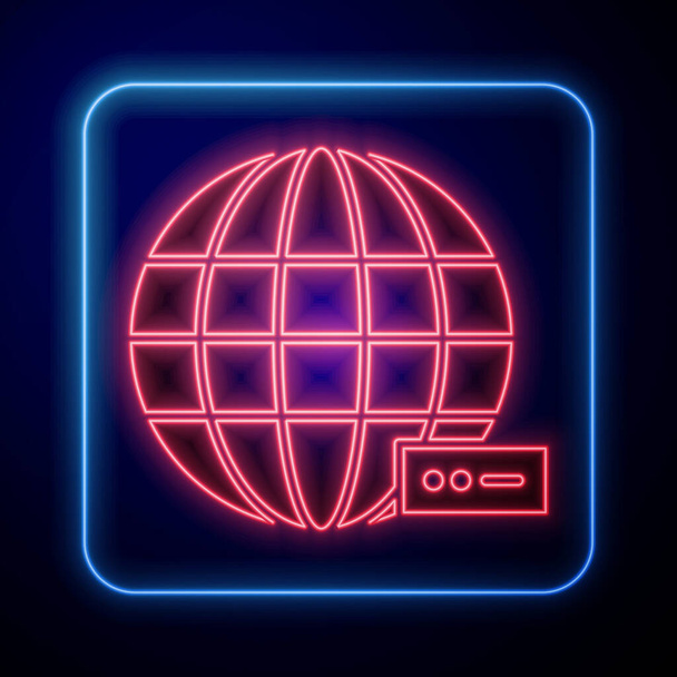 Świecący neon Globalna technologia lub ikona sieci społecznej odizolowana na niebieskim tle. Ilustracja wektora - Wektor, obraz