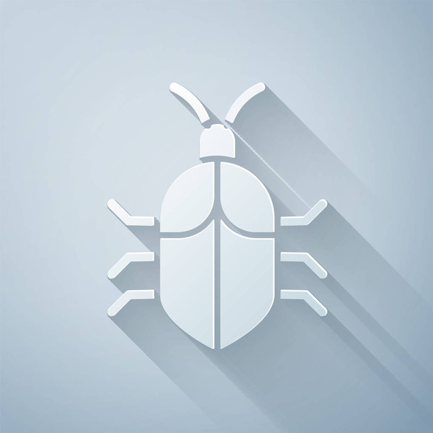Paper cut System bug concept icon isolated on grey background. Code bug concept. Bug in the system. Bug searching. Paper art style. Vector Illustration - Vector, Image